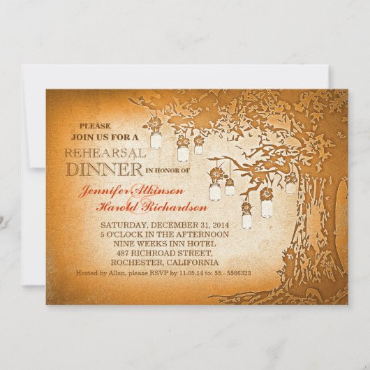 Rustic mason jars tree repetial diner uitnodiging (Voorkant)