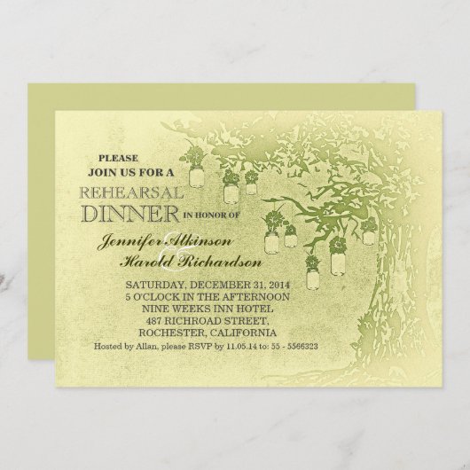 Rustic mason jars tree repetial diner uitnodiging (Voorkant / Achterkant)