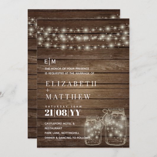 Rustic Mason Jars Wedding Invitation (Voorkant / Achterkant)