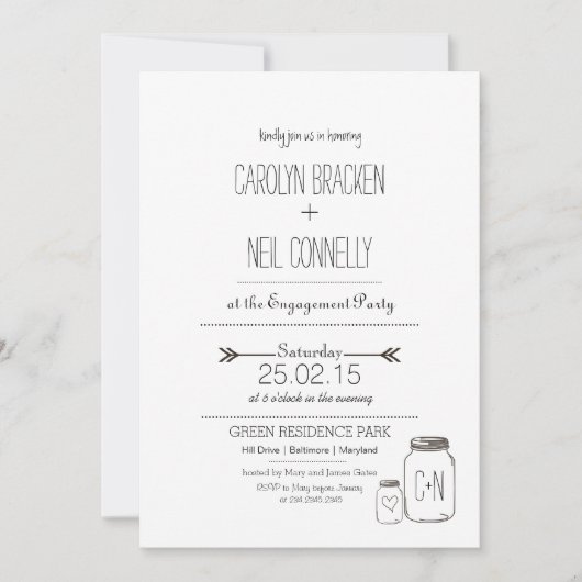 Rustic Masonjar Arrow Heart Engagement Party Kaart (Voorkant)