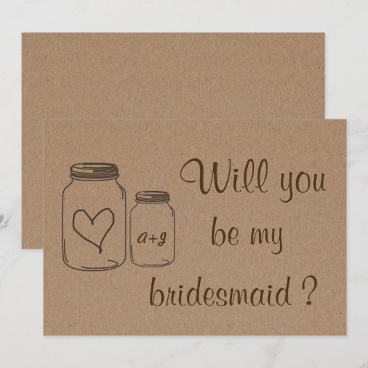Rustic Masonjar Heart... ben je mijn Bridesmaid 2 Kaart (Voorkant / Achterkant)