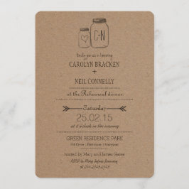 Rustic Masonjar Monogram Heart Rehearsal Dinner Kaart
