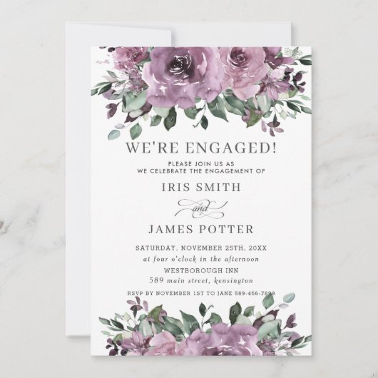 Rustic Mauve Paars Plum Floral Engagement Party Kaart (Voorkant)