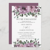 Rustic Mauve Paars Plum Floral Engagement Party Kaart (Voorkant / Achterkant)