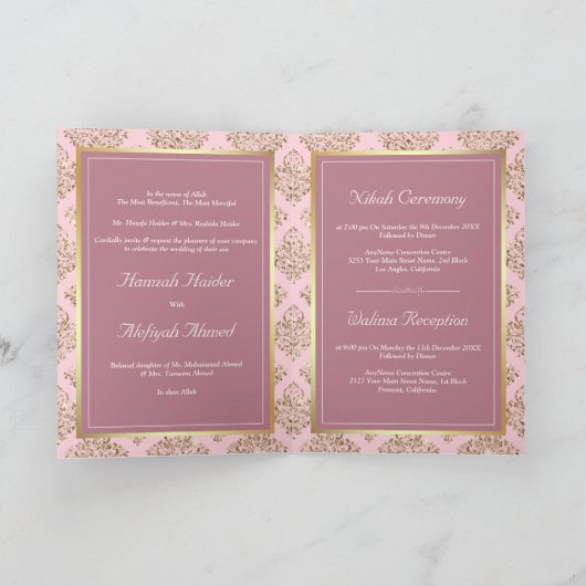 Rustic Mauve Pink Gold Damask Moslim Weddenschap (Binnen)