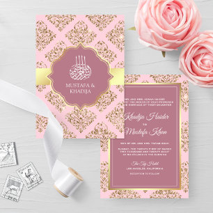 Rustic Mauve Pink Gold Damask Moslim Weddenschap Kaart
