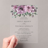Rustic Mauve Plum Paarse Floral Greenery Wedding Acryl Uitnodigingen (Insitu (Draagbaar))