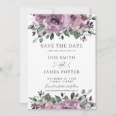 Rustic Mauve Plum Paarse Floral Greenery Wedding Save The Date (Voorkant)