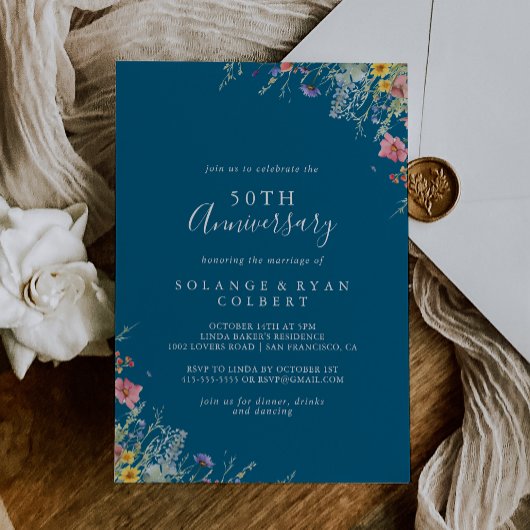 Rustic Meadow Botanical 50th Wedding Anniversary Kaart
