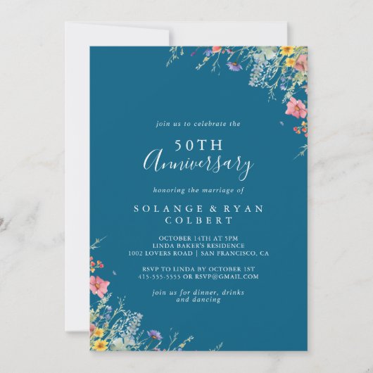 Rustic Meadow Botanical 50th Wedding Anniversary Kaart (Voorkant)
