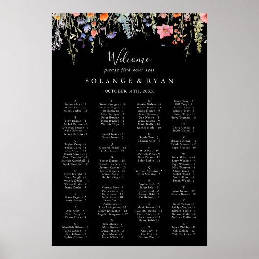 Rustic Meadow Botanical Alphabetical Seating Chart Poster (Voorkant)