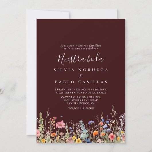 Rustic Meadow Botanical Nuestra Boda Wedding Kaart (Voorkant)