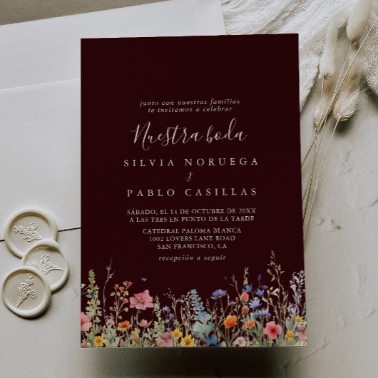 Rustic Meadow Botanical Nuestra Boda Wedding Kaart