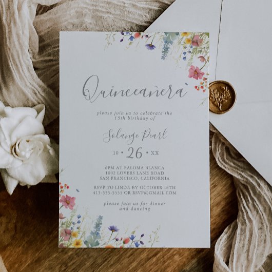 Rustic Meadow Botanical Quinceañera Kaart