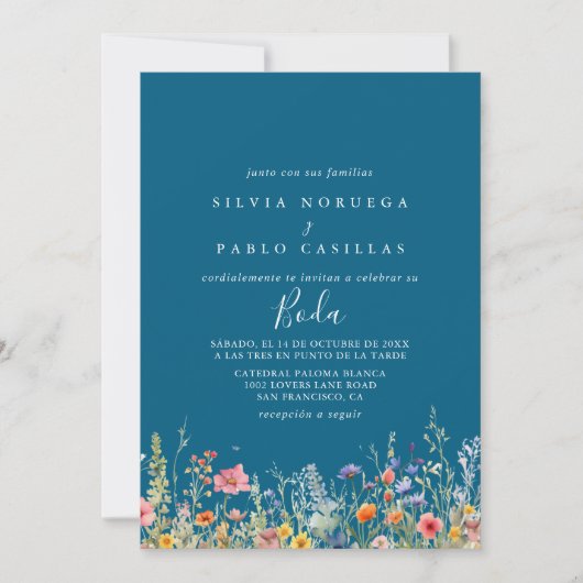 Rustic Meadow Botanical Spanish Wedding Kaart (Voorkant)