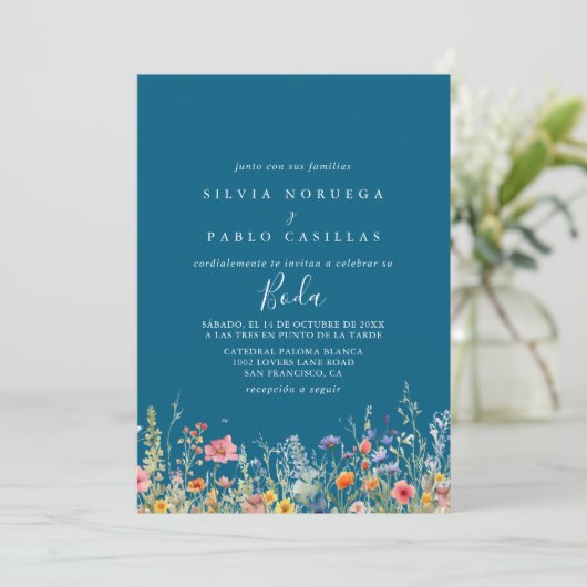 Rustic Meadow Botanical Spanish Wedding Kaart (Staand voorkant)