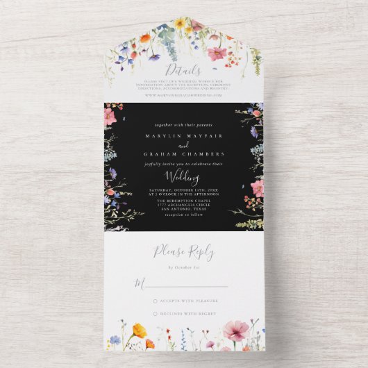 Rustic Meadow Botanical Wedding     All In One Uitnodiging (Binnen)