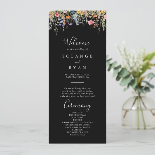 Rustic Meadow Botanical Wedding Program Programmakaart (Staand voorkant)