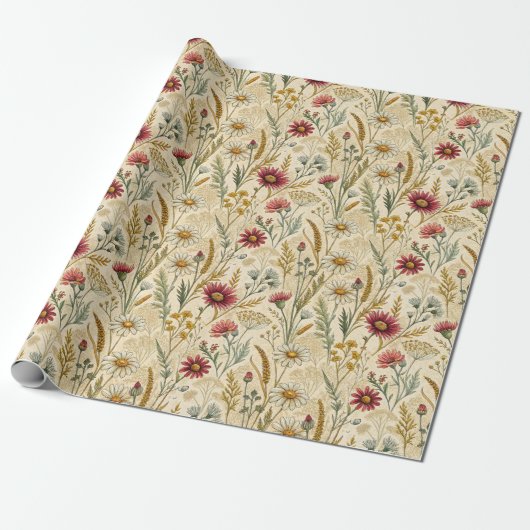Rustic Meadow Daisies with Wheat and Wildflowers Cadeaupapier (Uitgerold)