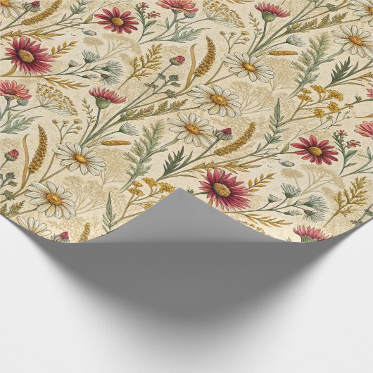 Rustic Meadow Daisies with Wheat and Wildflowers Cadeaupapier (Hoek)