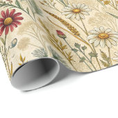Rustic Meadow Daisies with Wheat and Wildflowers Cadeaupapier (Rol Hoek)