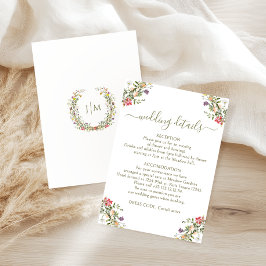 Rustic Meadow Floral Country Wedding Details Cards Informatiekaartje