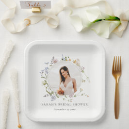 Rustic Meadow Floral Wreatfoto Vrijgezellenfeest Papieren Bordje