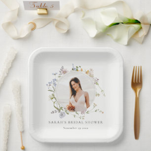 Rustic Meadow Floral Wreatfoto Vrijgezellenfeest Papieren Bordje