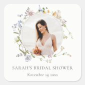 Rustic Meadow Floral Wreatfoto Vrijgezellenfeest Vierkante Sticker (Voorkant)