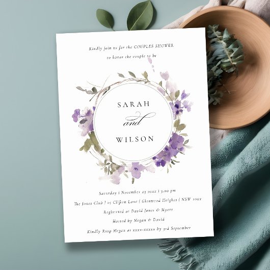 Rustic Meadow Lila Bloemen Krans Paren Douche Kaart