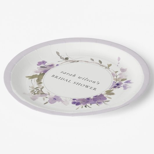Rustic Meadow Lila Bloemenkrans Vrijgezellenfeest Papieren Bordje (Gekanteld)