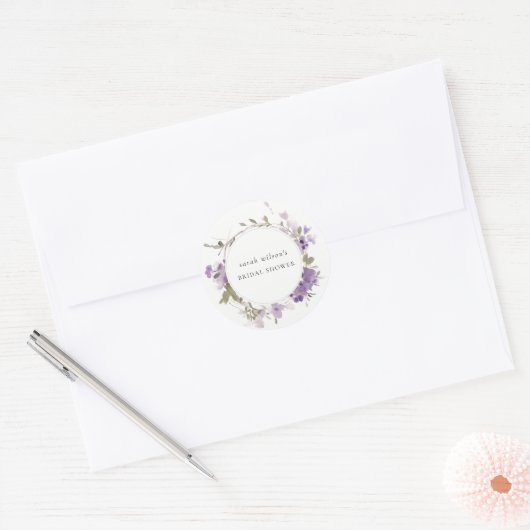 Rustic Meadow Lila Bloemenkrans Vrijgezellenfeest Ronde Sticker (Envelop)