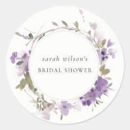 Rustic Meadow Lila Bloemenkrans Vrijgezellenfeest Ronde Sticker