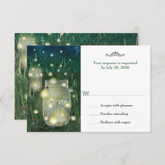 Rustic Meadow Summer Night Mason Jar Firefly RSVP (Voorkant / Achterkant)