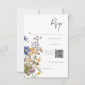 Rustic Meadow Wildflowers Paarse Waterverf QR RSVP Kaartje (Voorkant)