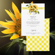 Rustic Meadow Yellow Gingham Zonnebloem Baby showe