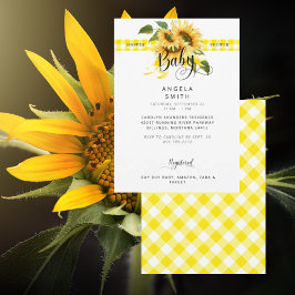 Rustic Meadow Yellow Gingham Zonnebloem Baby showe Kaart