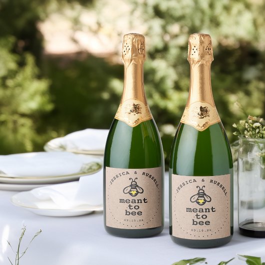 Rustic Meant to bee Wedding Sparkling Wijnetiket