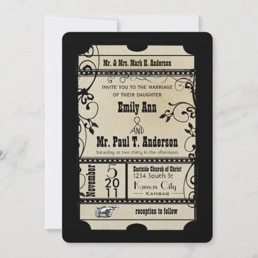 Rustic Medieval Renaissance Ticket Wedding Kaart (Voorkant)