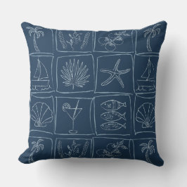 Rustic Mediterranean Coastal Tile Nautical Navy Buitenkussen