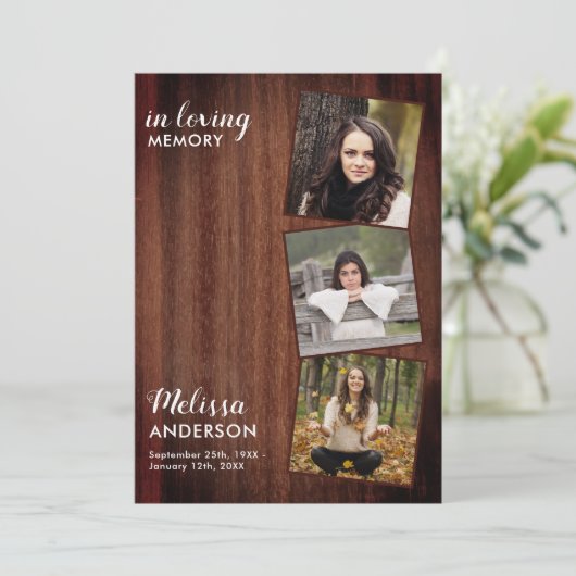 Rustic Memorial 3 Fotocollage Sympathie begrafenis Bedankkaart (Staand voorkant)