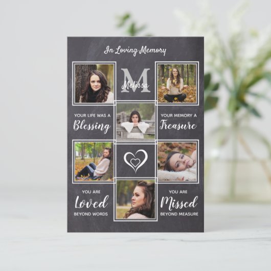 Rustic Memorial 6 Foto Collage Sympathie Funeral Bedankkaart (Staand voorkant)