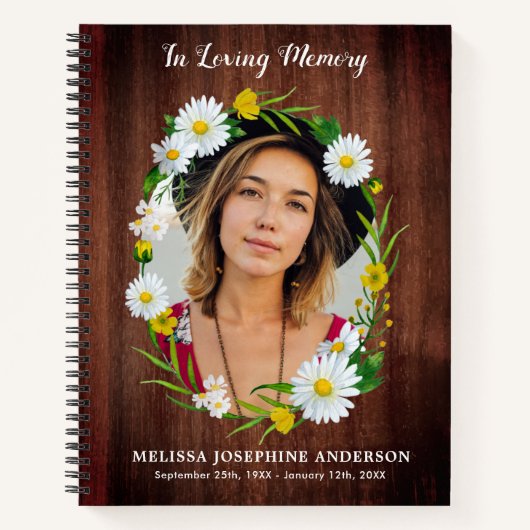 Rustic Memorial Floral Daisy Funeral Guest Book Notitieboek (Voorkant)