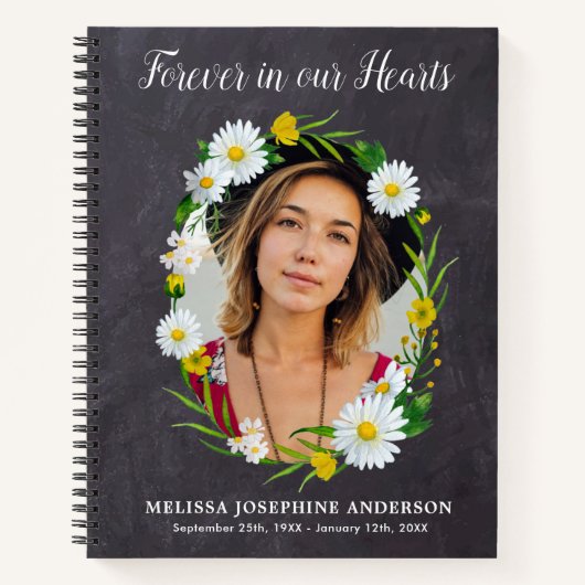 Rustic Memorial Floral Photo Funeral Guestbook Notitieboek (Voorkant)