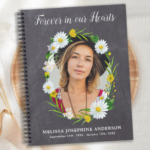 Rustic Memorial Floral Photo Funeral Guestbook Notitieboek