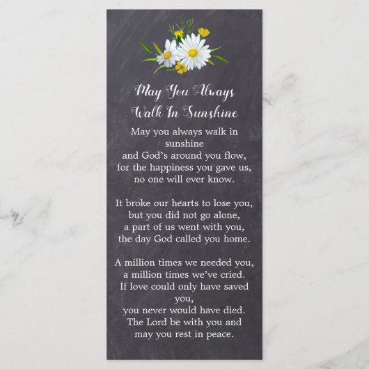 Rustic Memorial Foto Floral Funeral Prayer Kaart B (Achterkant)