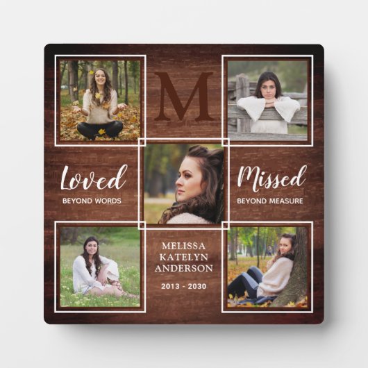 Rustic Memorial Herdenking Foto Collage Keepslag Fotoplaat (Voorkant)