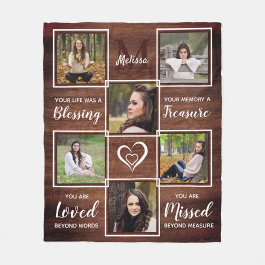 Rustic Memorial Herdenking Foto Keepslag Fleece Deken (Voorkant)