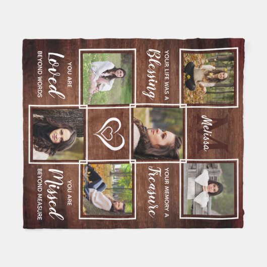 Rustic Memorial Herdenking Foto Keepslag Fleece Deken (Voorkant (Horizontaal))