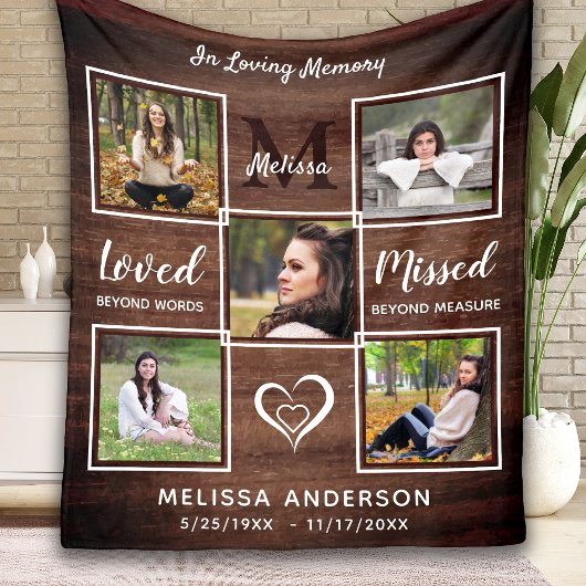 Rustic Memorial in Loving Memory Photo Collage Fleece Deken